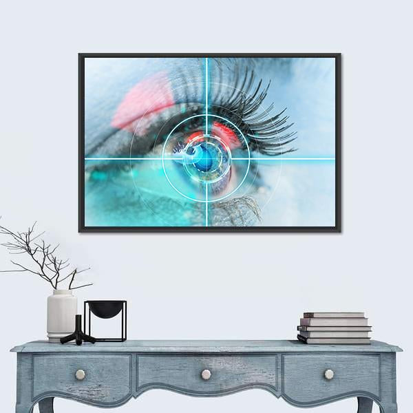 Woman Eye Scan Interface Canvas Wall Art-1 Piece-Floating Frame-24" x 16"-Tiaracle