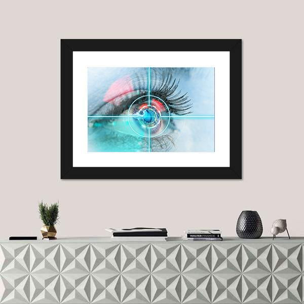Woman Eye Scan Interface Canvas Wall Art-1 Piece-Framed Print-20" x 16"-Tiaracle