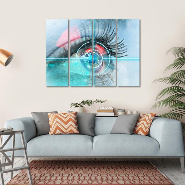 Woman Eye Scan Interface Canvas Wall Art-4 Horizontal-Gallery Wrap-34" x 24"-Tiaracle