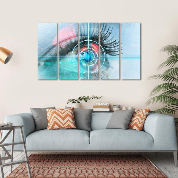 Woman Eye Scan Interface Canvas Wall Art-5 Horizontal-Gallery Wrap-22" x 12"-Tiaracle