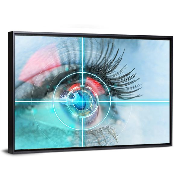 Woman Eye Scan Interface Canvas Wall Art-3 Horizontal-Gallery Wrap-25" x 16"-Tiaracle