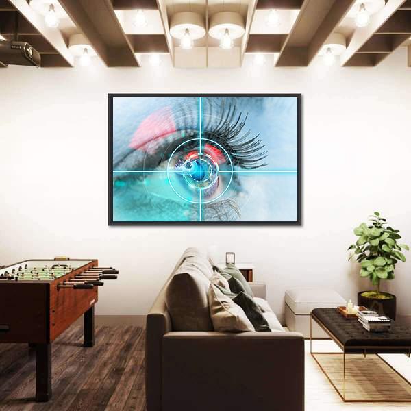 Woman Eye Scan Interface Canvas Wall Art-3 Horizontal-Gallery Wrap-25" x 16"-Tiaracle