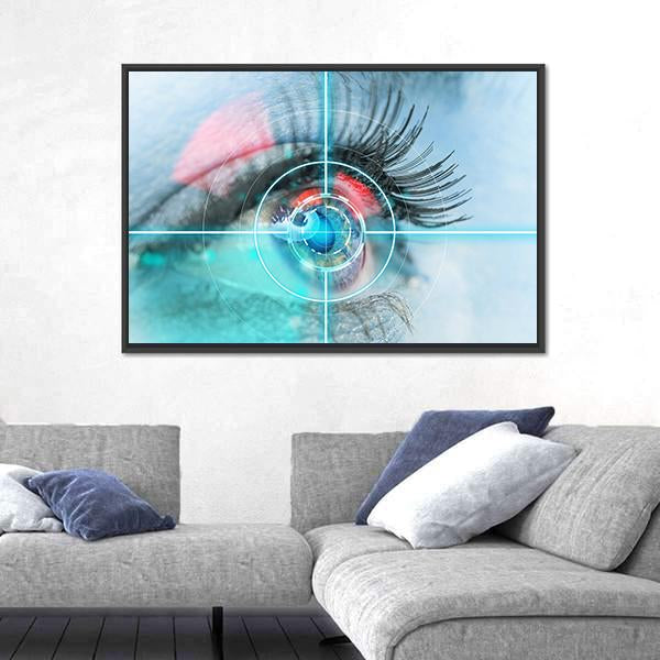Woman Eye Scan Interface Canvas Wall Art-3 Horizontal-Gallery Wrap-25" x 16"-Tiaracle