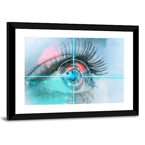 Woman Eye Scan Interface Canvas Wall Art-3 Horizontal-Gallery Wrap-25" x 16"-Tiaracle