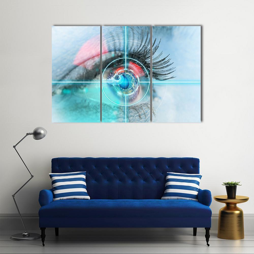 Woman Eye Scan Interface Canvas Wall Art-3 Horizontal-Gallery Wrap-37" x 24"-Tiaracle