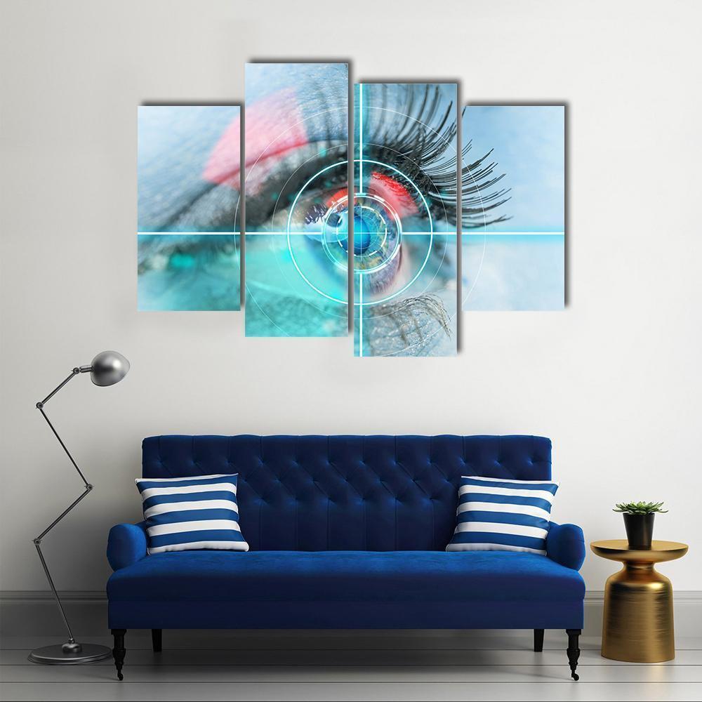 Woman Eye Scan Interface Canvas Wall Art-4 Pop-Gallery Wrap-50" x 32"-Tiaracle