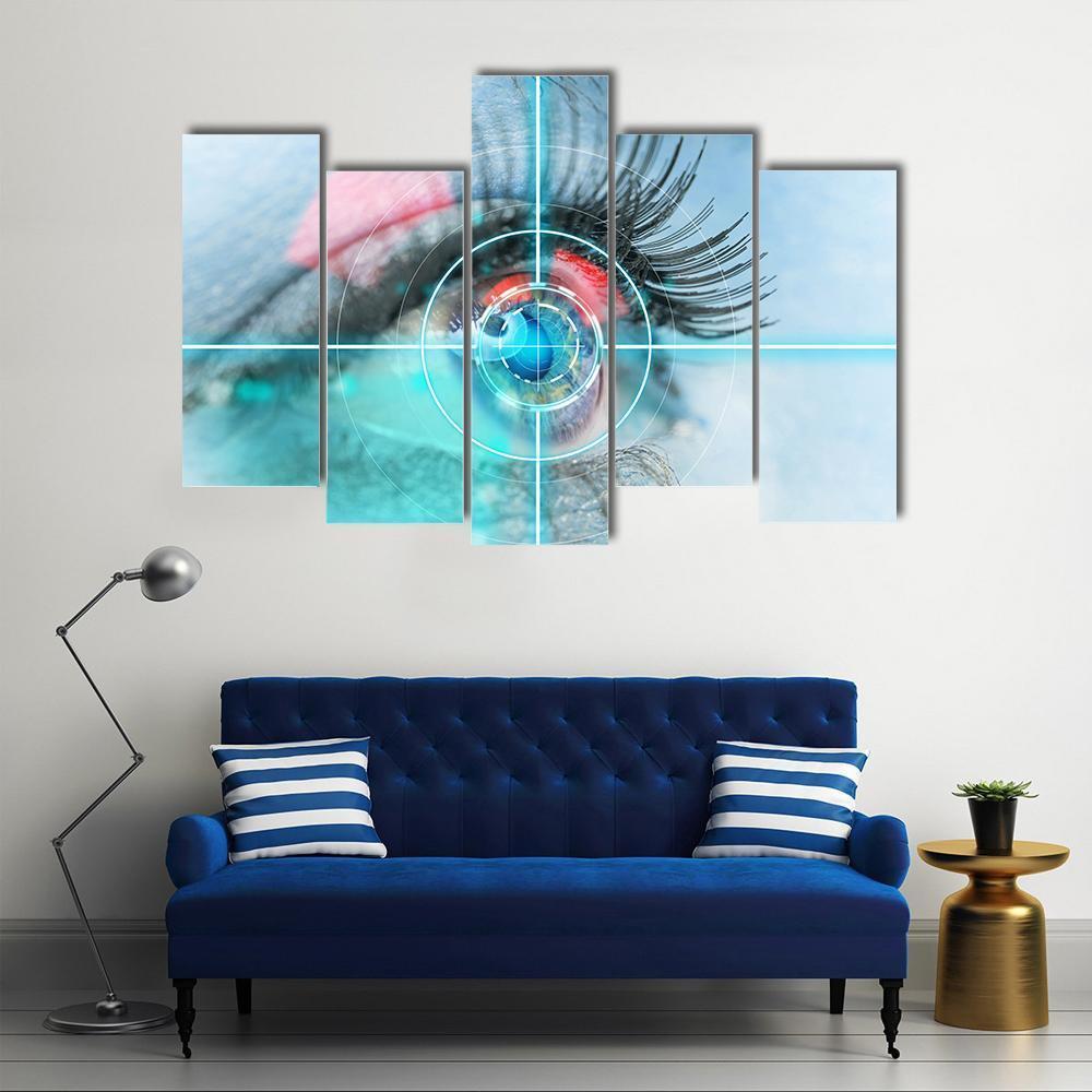 Woman Eye Scan Interface Canvas Wall Art-5 Pop-Gallery Wrap-47" x 32"-Tiaracle
