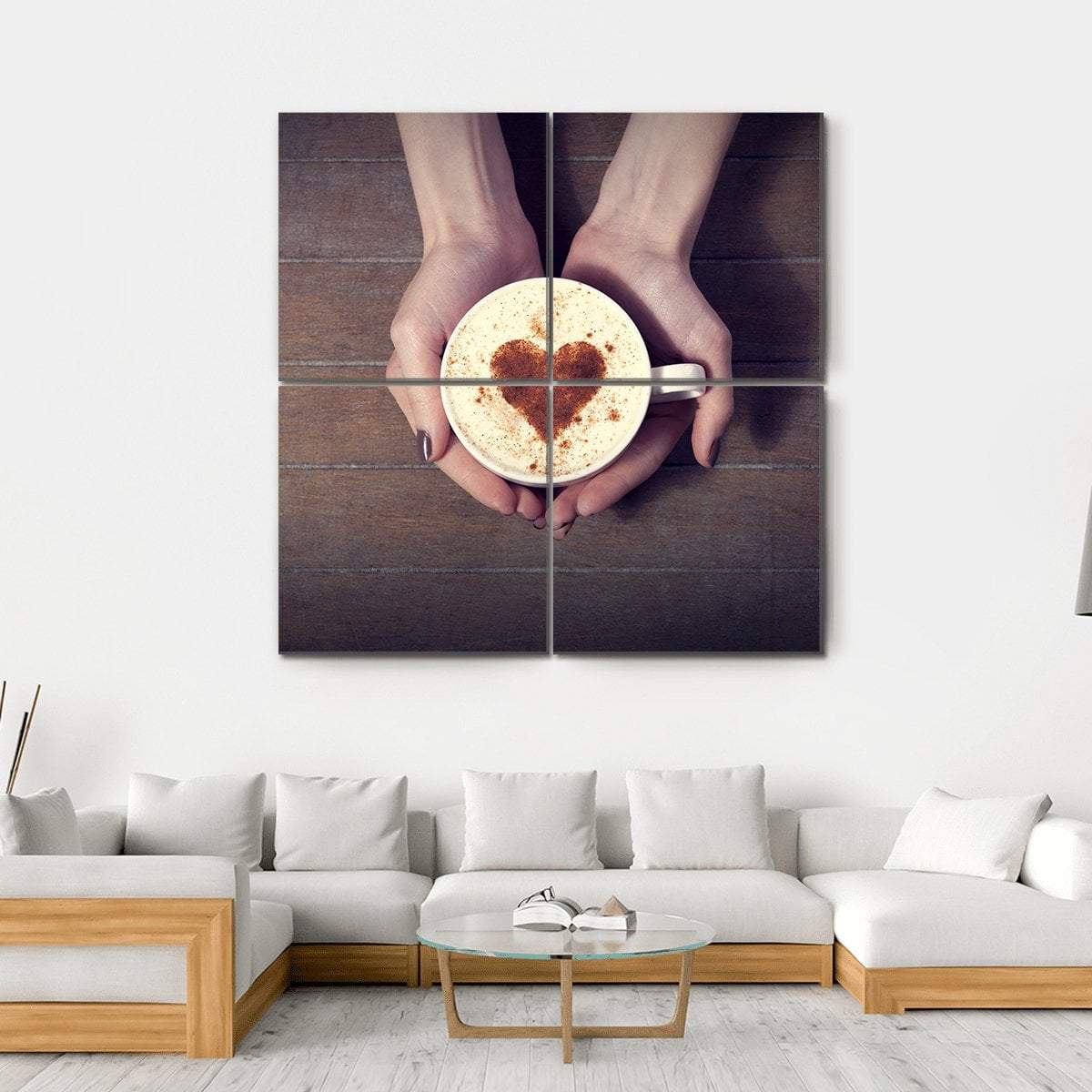 Women Holding Coffee Cup Canvas Wall Art-4 Square-Gallery Wrap-17" x 17"-Tiaracle