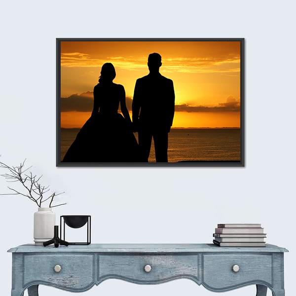 Woman In A Beautiful Wedding Dress With Groom Canvas Wall Art-1 Piece-Floating Frame-24" x 16"-Tiaracle
