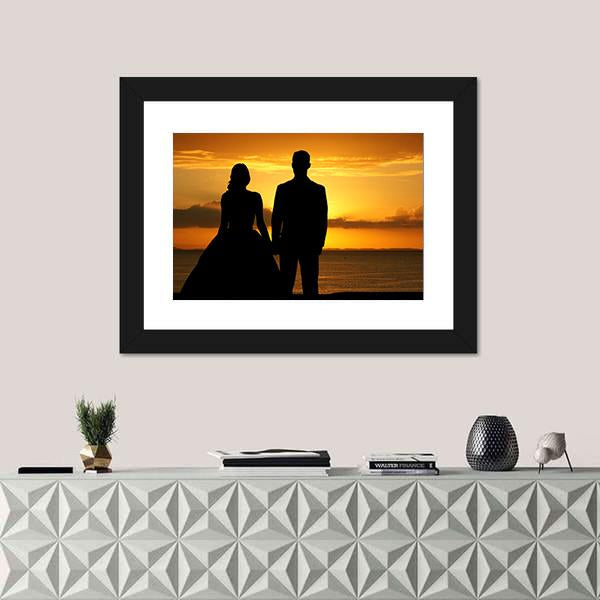 Woman In A Beautiful Wedding Dress With Groom Canvas Wall Art-1 Piece-Framed Print-20" x 16"-Tiaracle