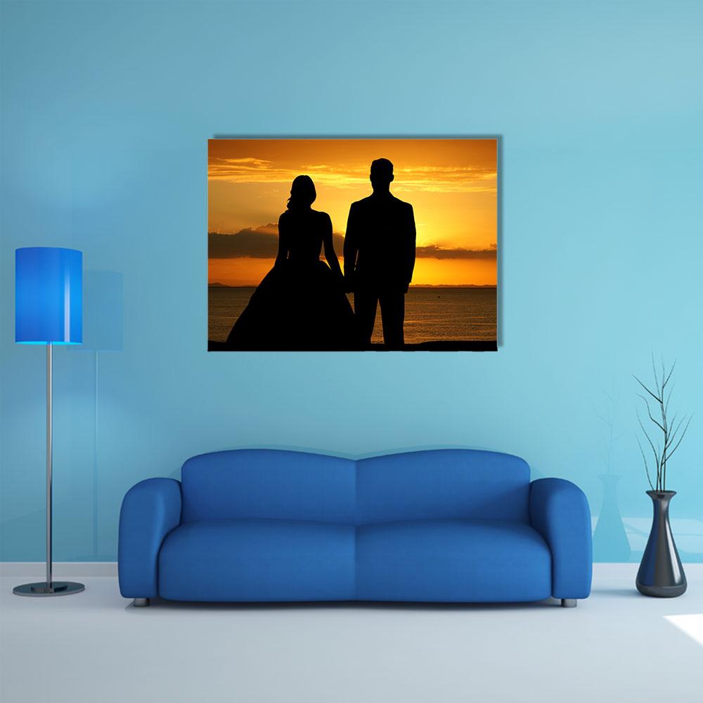 Woman In A Beautiful Wedding Dress With Groom Canvas Wall Art-1 Piece-Gallery Wrap-36" x 24"-Tiaracle