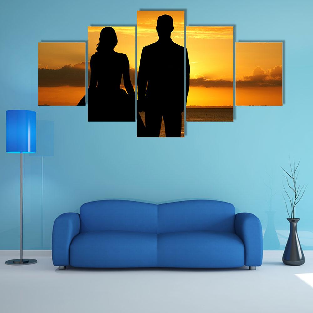 Woman In A Beautiful Wedding Dress With Groom Canvas Wall Art-5 Star-Gallery Wrap-42" x 21"-Tiaracle