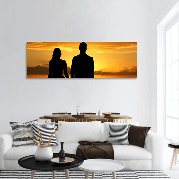 Woman In A Beautiful Wedding Dress With Groom Panoramic Canvas Wall Art-1 Piece-36" x 12"-Tiaracle