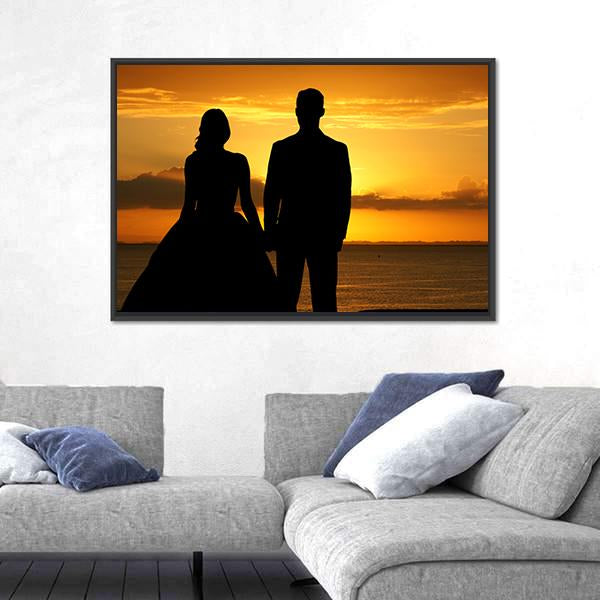 Woman In A Beautiful Wedding Dress With Groom Panoramic Canvas Wall Art-1 Piece-36" x 12"-Tiaracle