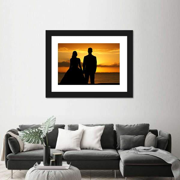 Woman In A Beautiful Wedding Dress With Groom Panoramic Canvas Wall Art-1 Piece-36" x 12"-Tiaracle