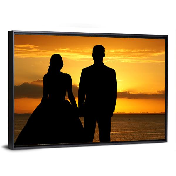 Woman In A Beautiful Wedding Dress With Groom Panoramic Canvas Wall Art-1 Piece-36" x 12"-Tiaracle