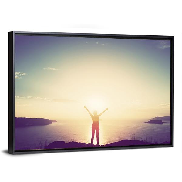 Woman On Cliff Canvas Wall Art-3 Horizontal-Gallery Wrap-25" x 16"-Tiaracle