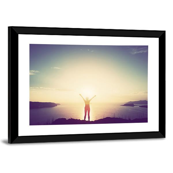 Woman On Cliff Canvas Wall Art-3 Horizontal-Gallery Wrap-25" x 16"-Tiaracle