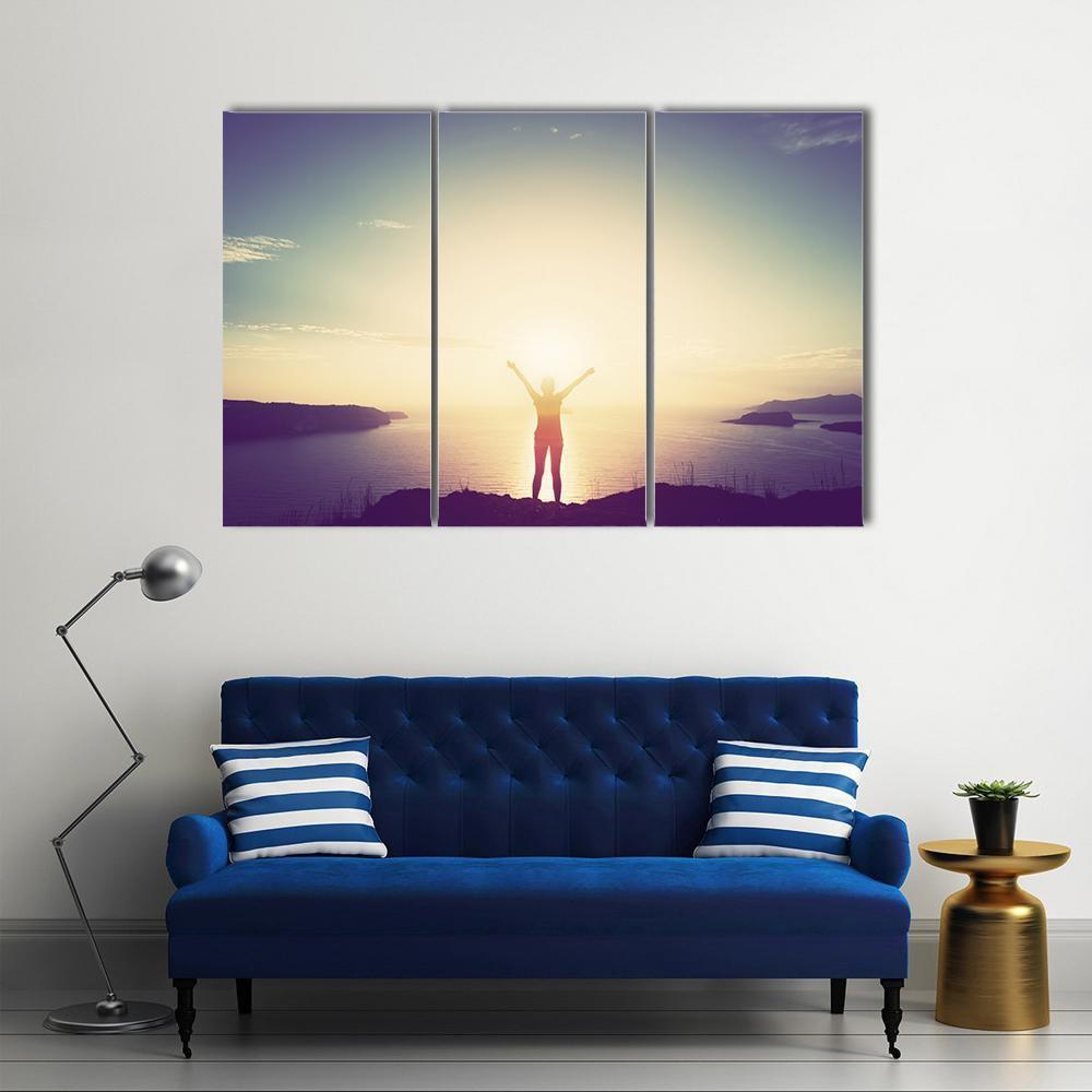 Woman On Cliff Canvas Wall Art-3 Horizontal-Gallery Wrap-37" x 24"-Tiaracle