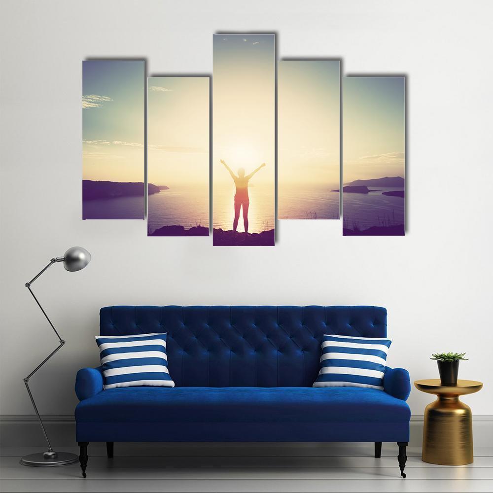 Woman On Cliff Canvas Wall Art-5 Pop-Gallery Wrap-47" x 32"-Tiaracle