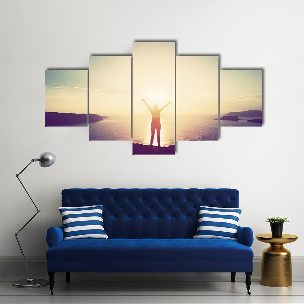 Woman On Cliff Canvas Wall Art-3 Horizontal-Gallery Wrap-37" x 24"-Tiaracle