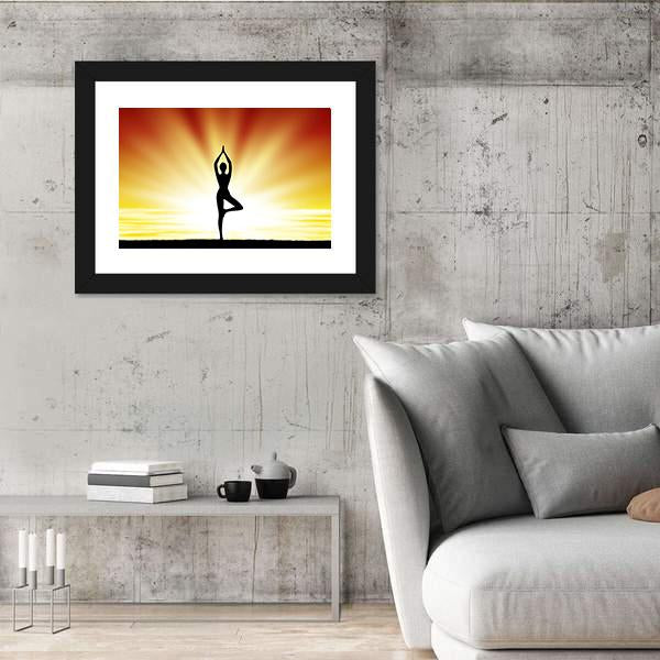 Woman Practice Yoga At Beach During Sunset Canvas Wall Art-5 Horizontal-Gallery Wrap-22" x 12"-Tiaracle