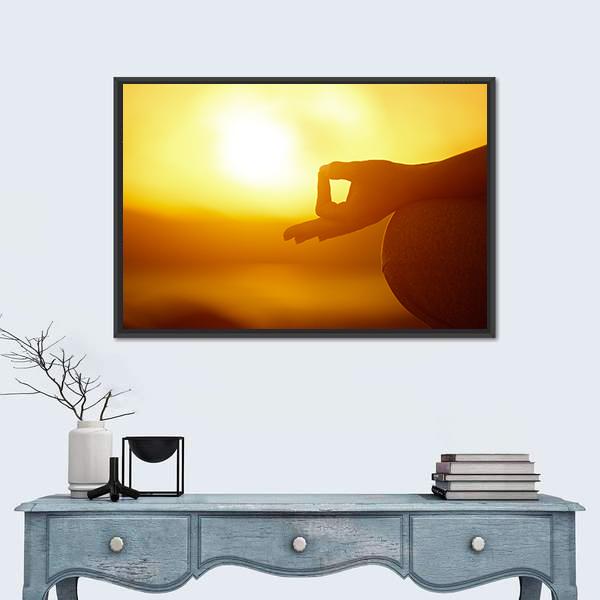 Woman Practicing Yoga Lotus Pose On The Beach Canvas Wall Art-1 Piece-Floating Frame-24&quot; x 16&quot;-Tiaracle