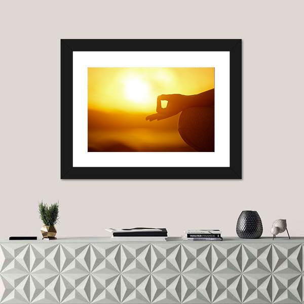 Woman Practicing Yoga Lotus Pose On The Beach Canvas Wall Art-1 Piece-Framed Print-20&quot; x 16&quot;-Tiaracle
