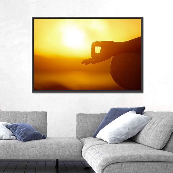 Woman Practicing Yoga Lotus Pose On The Beach Canvas Wall Art-3 Horizontal-Gallery Wrap-25&quot; x 16&quot;-Tiaracle