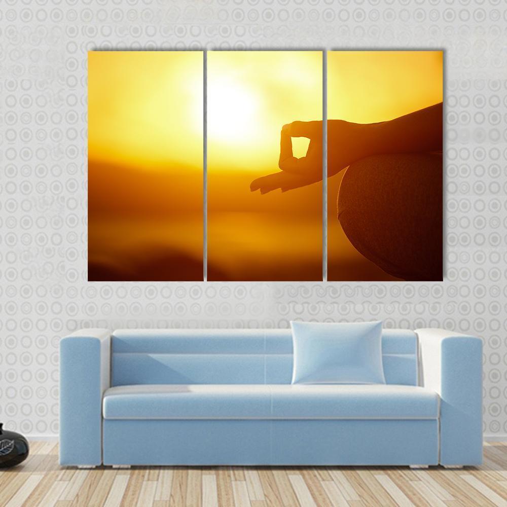 Woman Practicing Yoga Lotus Pose On The Beach Canvas Wall Art-3 Horizontal-Gallery Wrap-37&quot; x 24&quot;-Tiaracle
