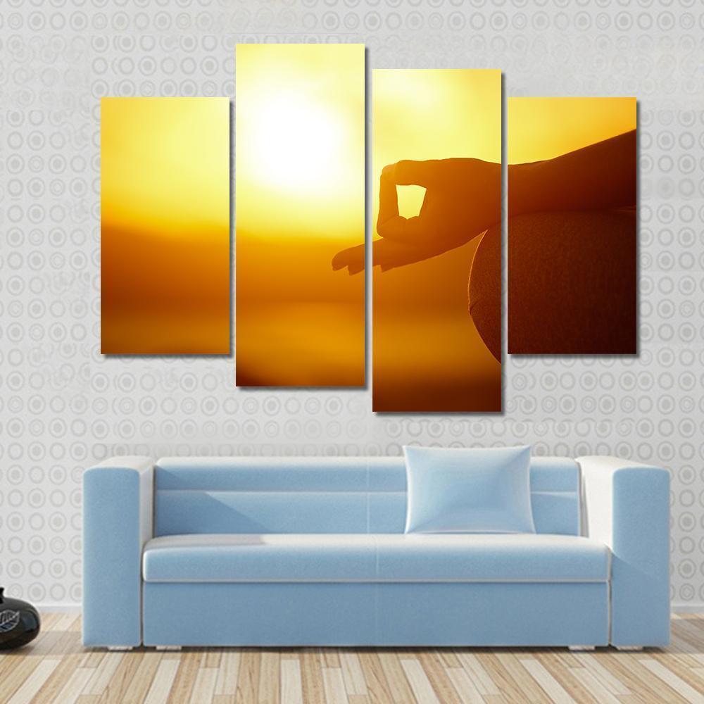 Woman Practicing Yoga Lotus Pose On The Beach Canvas Wall Art-4 Pop-Gallery Wrap-50&quot; x 32&quot;-Tiaracle