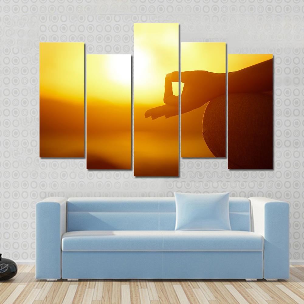 Woman Practicing Yoga Lotus Pose On The Beach Canvas Wall Art-3 Horizontal-Gallery Wrap-25" x 16"-Tiaracle