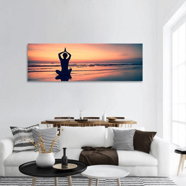 Woman Practicing Yoga Panoramic Canvas Wall Art-1 Piece-36" x 12"-Tiaracle