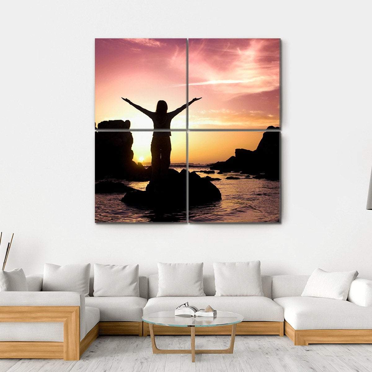 Woman Silhouette After Success Canvas Wall Art-4 Square-Gallery Wrap-17" x 17"-Tiaracle