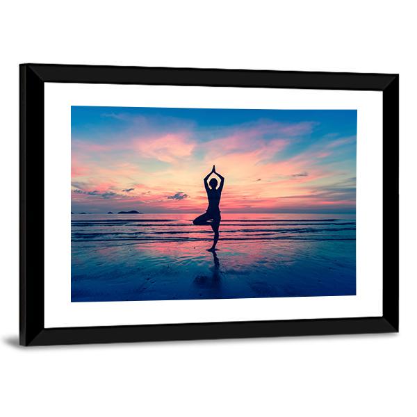 Woman Standing At Yoga Pose Panoramic Canvas Wall Art-1 Piece-36&quot; x 12&quot;-Tiaracle