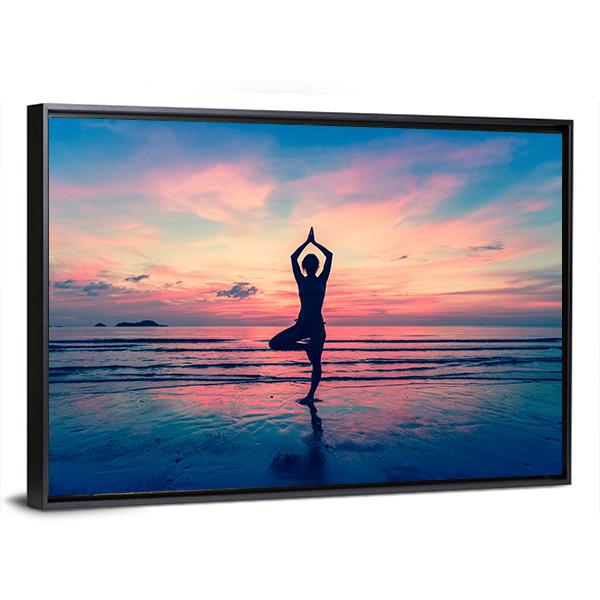 Woman Standing At Yoga Pose Panoramic Canvas Wall Art-1 Piece-36&quot; x 12&quot;-Tiaracle