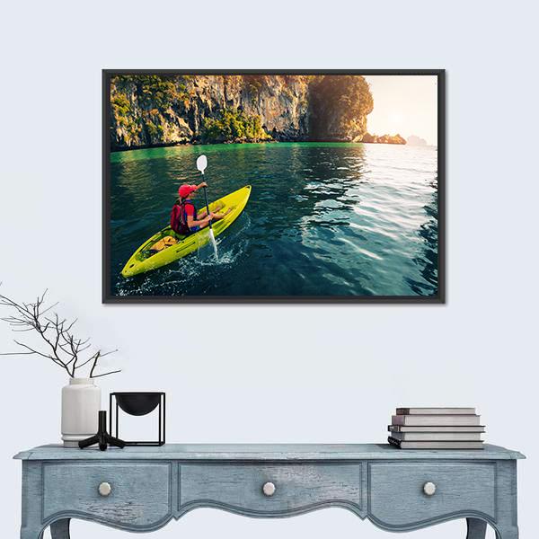 Woman With The Kayak Canvas Wall Art-1 Piece-Floating Frame-24&quot; x 16&quot;-Tiaracle