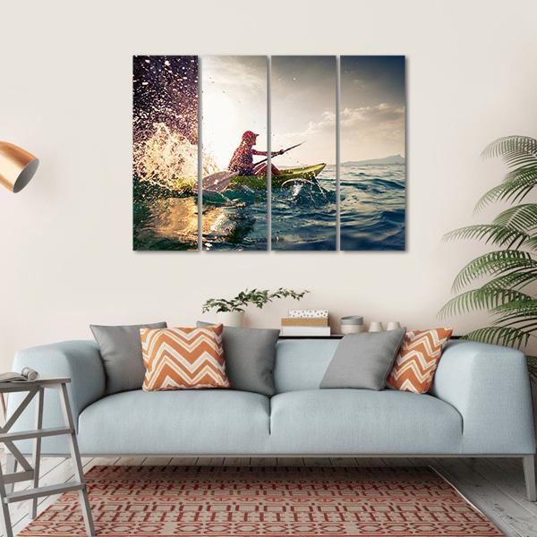 Woman With The Kayak In Sea Canvas Wall Art-4 Horizontal-Gallery Wrap-34" x 24"-Tiaracle