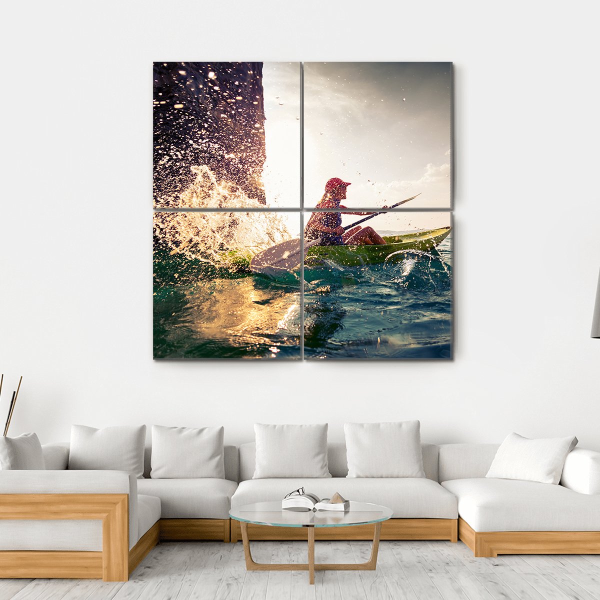 Woman With The Kayak In Sea Canvas Wall Art-4 Square-Gallery Wrap-17" x 17"-Tiaracle
