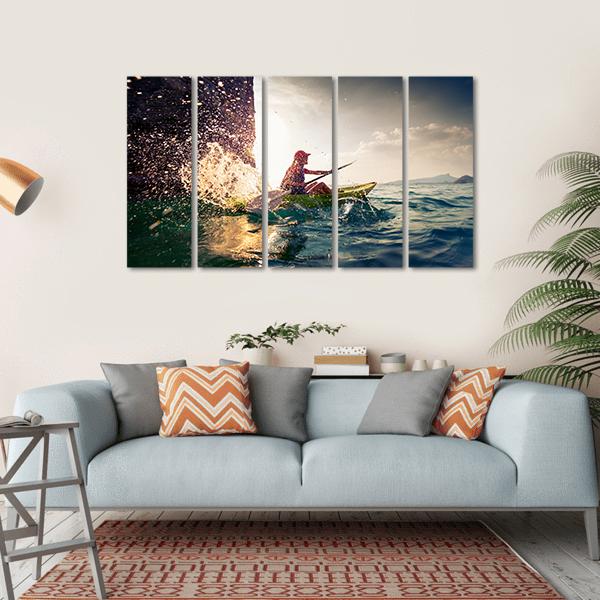 Woman With The Kayak In Sea Canvas Wall Art-5 Horizontal-Gallery Wrap-22" x 12"-Tiaracle