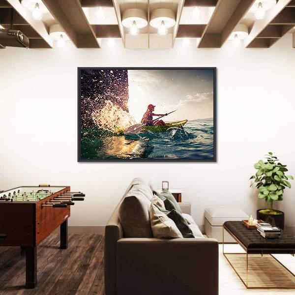 Woman With The Kayak In Sea Canvas Wall Art-5 Horizontal-Gallery Wrap-22" x 12"-Tiaracle