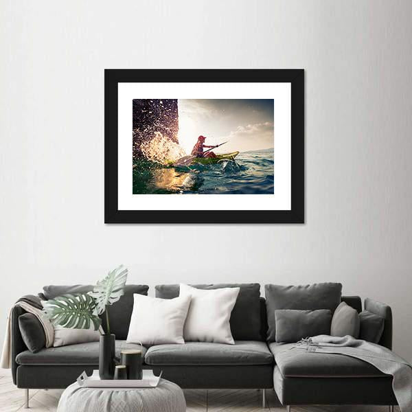 Woman With The Kayak In Sea Canvas Wall Art-5 Horizontal-Gallery Wrap-22" x 12"-Tiaracle