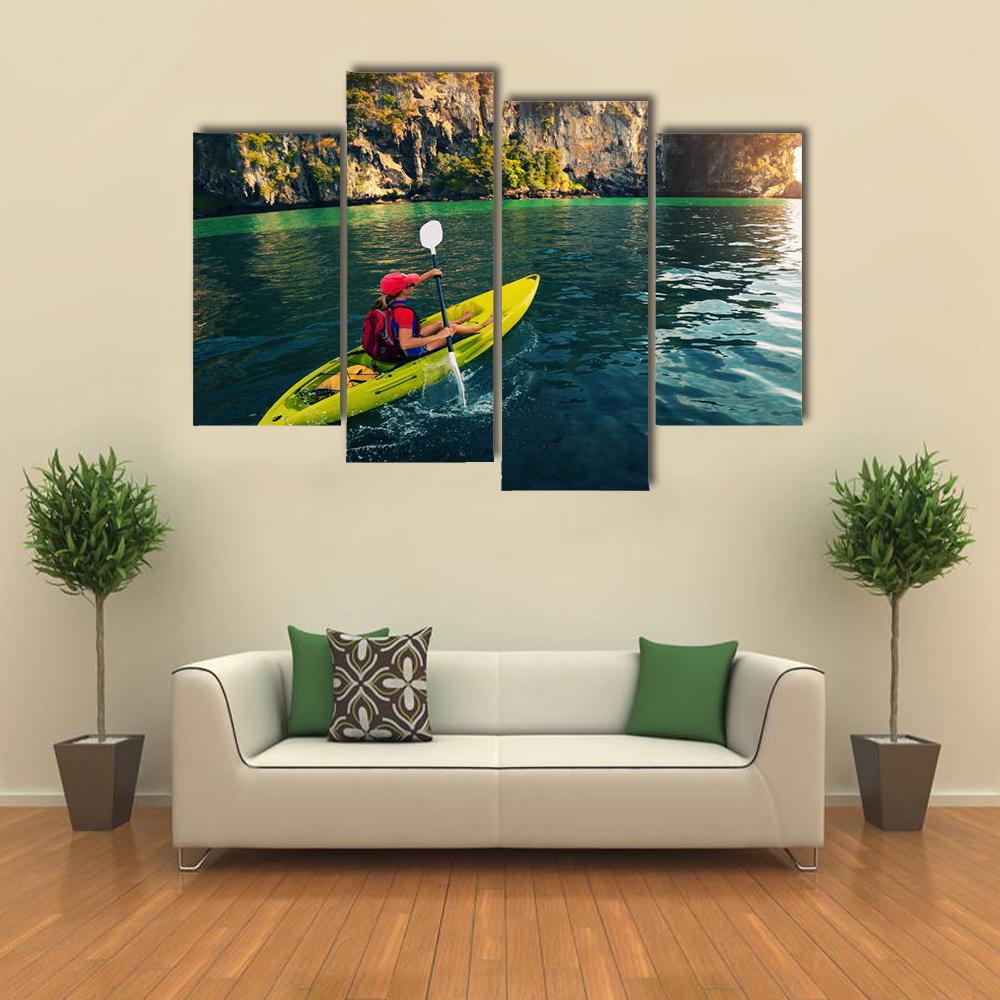 Woman With The Kayak Canvas Wall Art-4 Pop-Gallery Wrap-34" x 20"-Tiaracle