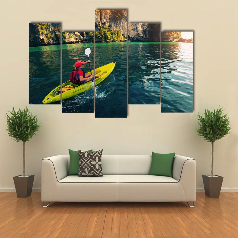Woman With The Kayak Canvas Wall Art-5 Pop-Gallery Wrap-32" x 21"-Tiaracle