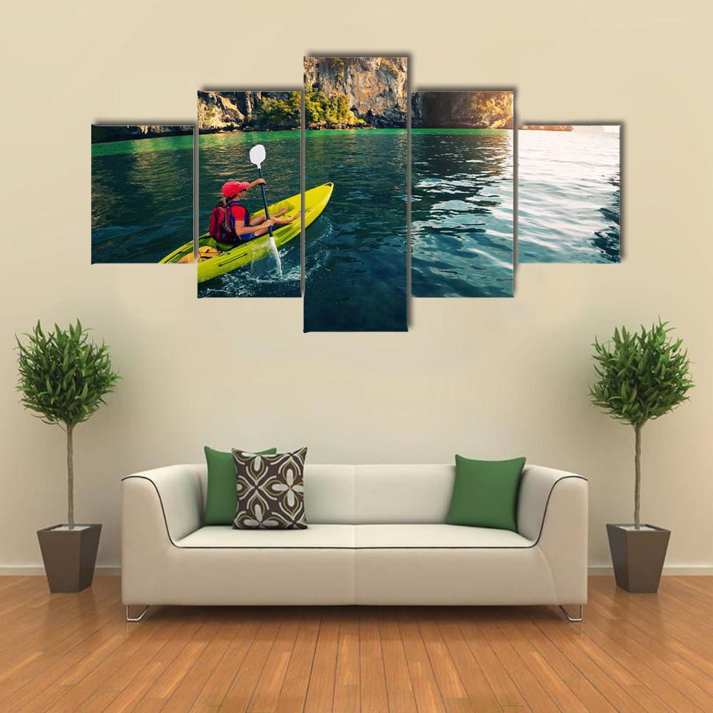 Woman With The Kayak Canvas Wall Art-5 Star-Gallery Wrap-42" x 21"-Tiaracle