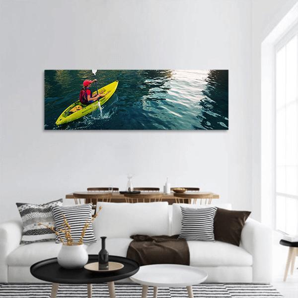Woman With The Kayak Panoramic Canvas Wall Art-3 Piece-25" x 08"-Tiaracle