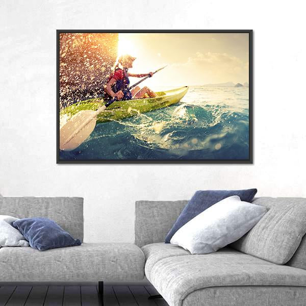 Woman With The Kayak Panoramic Canvas Wall Art-1 Piece-36&quot; x 12&quot;-Tiaracle