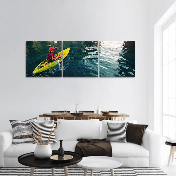Woman With The Kayak Panoramic Canvas Wall Art-3 Piece-25" x 08"-Tiaracle