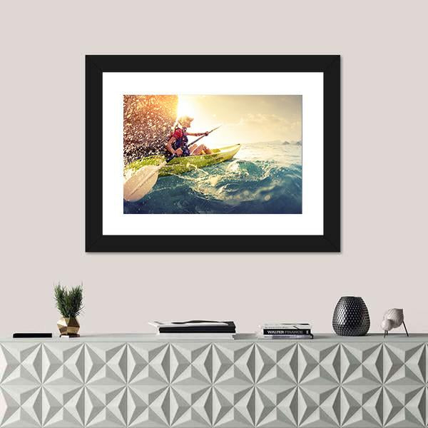 Woman With The Kayak Panoramic Canvas Wall Art-1 Piece-36&quot; x 12&quot;-Tiaracle