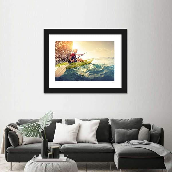 Woman With The Kayak Panoramic Canvas Wall Art-1 Piece-36&quot; x 12&quot;-Tiaracle